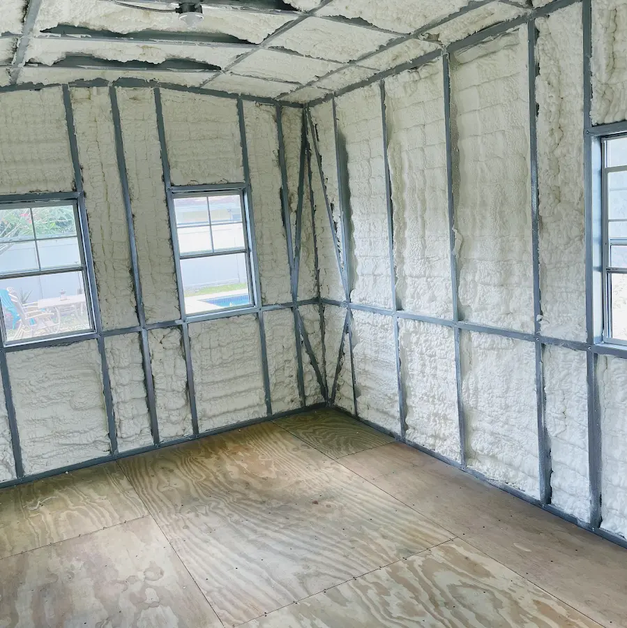 Closed-cell spray foam insulation applied to wall cavities in a residential project in Bayou Cane